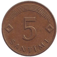 Монета 5 сантимов. 2009 год, Латвия. Из обращения.