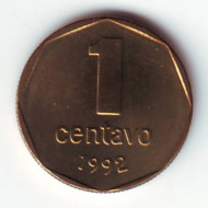 Монета 1 сентаво. 1992 год, Аргентина. (Круглая, рубчатый гурт) Монета 1 сентаво. 1992 год, Аргентина. (Круглая, рубчатый гурт)