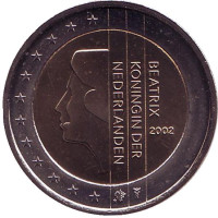 Монета 2 евро. 2002 год, Нидерланды.