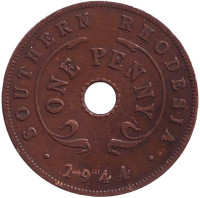 Монета 1 пенни. 1944 год, Южная Родезия.