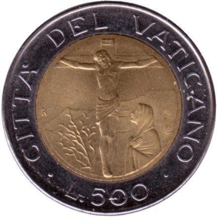 Монета 500 лир. 1987 год, Ватикан. Мать спасителя.