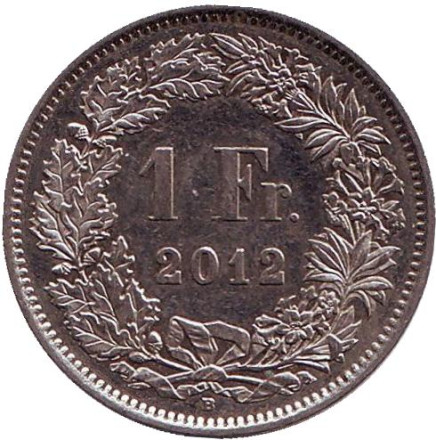 Монета 1 франк. 2012 год, Швейцария. Гельвеция.