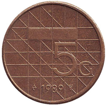Монета 5 гульденов. 1989 год, Нидерланды.
