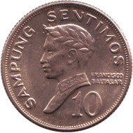 Монета 10 сентаво. 1971 год, Филиппины. UNC. Франсиско Бальтасар. Монета 10 сентаво. 1971 год, Филиппины. UNC. Франсиско Бальтасар.