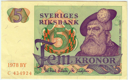 Банкнота 5 крон. 1978 год, Швеция.