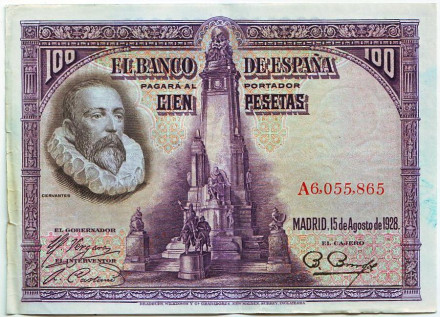 Банкнота 100 песет. 1928 год, Испания.