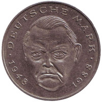 Людвиг Эрхард. Монета 2 марки. 1990 год (D), ФРГ.
