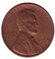 Монета 1 цент. 1960 год (P), США. Линкольн. Монета 1 цент. 1960 год (P), США. Линкольн.