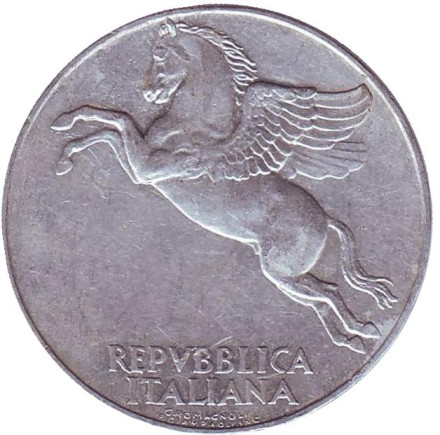 Монета 10 лир. 1949 год, Италия. Пегас.