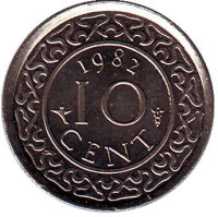 Монета 10 центов. 1982 год, Суринам.
