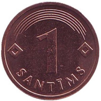 Монета 1 сантим. 1992 год, Латвия. UNC.