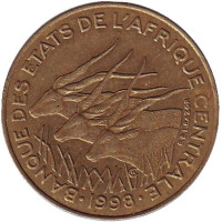 Африканские антилопы. (Западные канны). Монета 10 франков. 1998 год, Центральные Африканские Штаты.