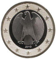 Монета 1 евро. 2010 год (G), Германия. Монета 1 евро. 2010 год (G), Германия.