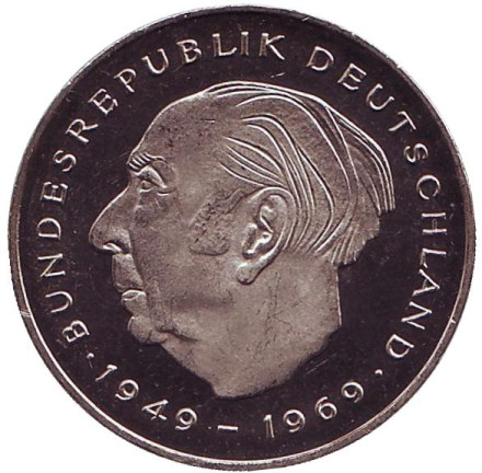 Монета 2 марки. 1984 год (J), ФРГ. UNC. Теодор Хойс.