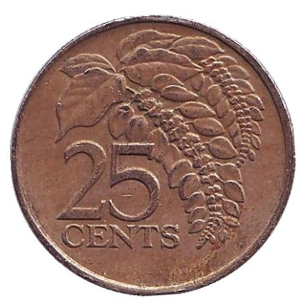 Монета 25 центов. 1976 год, Тринидад и Тобаго. Чакония.
