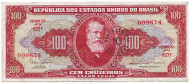 Банкнота 100 крузейро. Бразилия. (с надпечаткой 10 сентаво). Банкнота 100 крузейро. Бразилия. (с надпечаткой 10 сентаво).