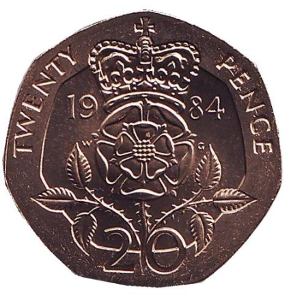 Монета 20 пенсов. 1984 год, Великобритания. BU.