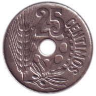 Монета 25 сентимо. 1934 год, Испания. Монета 25 сентимо. 1934 год, Испания.