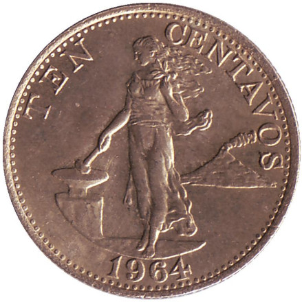 Монета 10 сентаво. 1964 год, Филиппины. UNC.