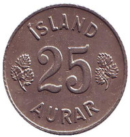 Монета 25 аураров. 1959 год, Исландия. 