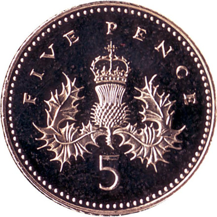 Монета 5 пенсов. 1998 год, Великобритания. Proof.