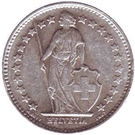 Монета 1/2 франка. 1956 год, Швейцария. Монета 1/2 франка. 1956 год, Швейцария.