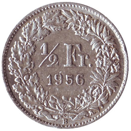 Монета 1/2 франка. 1956 год, Швейцария.