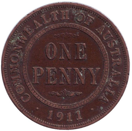 Монета 1 пенни. 1911 год, Австралия.