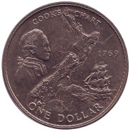Монета 1 доллар. 1969 год, Новая Зеландия. 200 лет путешествию Капитана Кука. Монета 1 доллар. 1969 год, Новая Зеландия. 200 лет путешествию Капитана Кука.