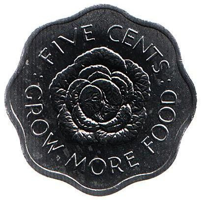 Монета 5 центов. 1972 год, Сейшельские острова. ФАО.