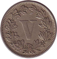 Монета 5 сентаво. 1882 год, Мексика. Монета 5 сентаво. 1882 год, Мексика.