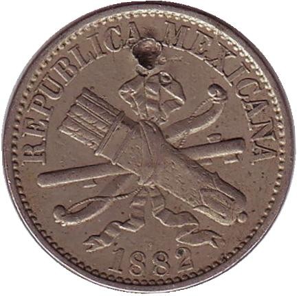 Монета 5 сентаво. 1882 год, Мексика. Монета 5 сентаво. 1882 год, Мексика.