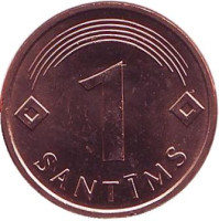 Монета 1 сантим. 1997 год, Латвия. UNC.
