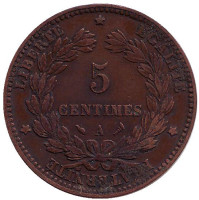 Монета 5 сантимов. 1898 год, Франция. Старый тип.