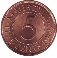 Монета 5 центов. 1969 год, Маврикий.
