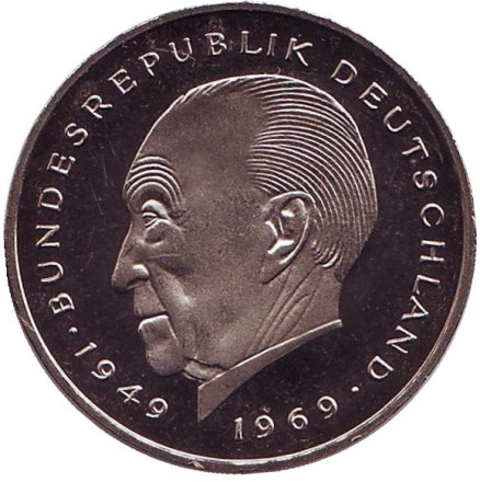 Монета 2 марки. 1984 год (J), ФРГ. UNC. Конрад Аденауэр.