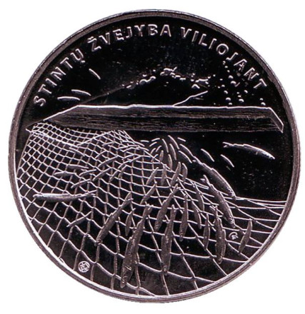 Монета 1,5 евро. 2019 год, Литва. Ловля корюшки.