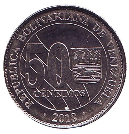Монета 50 сентимо. 2018 год, Венесуэла. UNC.