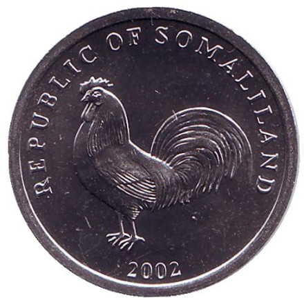 Монета 5 шиллингов. 2002 год, Сомалиленд. Петух.