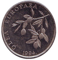 Монета 20 лип. 1994 год, Хорватия. Олива европейская. Монета 20 лип. 1994 год, Хорватия. Олива европейская.