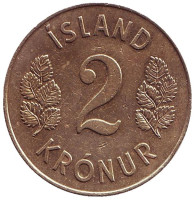 Монета 2 кроны. 1962 год, Исландия.
