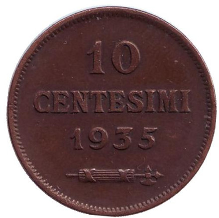 Монета 10 чентезимо. 1935 год, Сан-Марино.