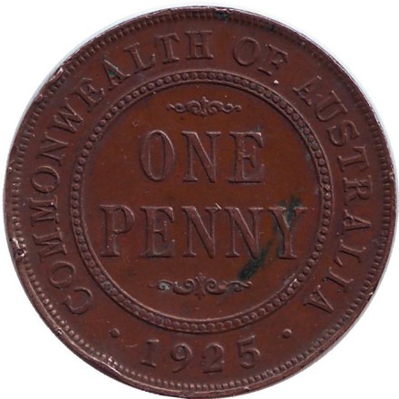 Монета 1 пенни. 1925 год, Австралия.