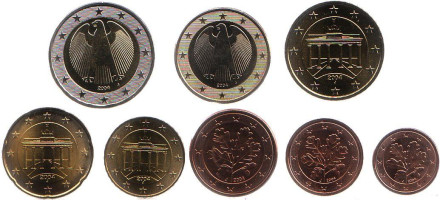 Набор монет евро Германии (8 шт). 2004 год. Монетный двор J.
