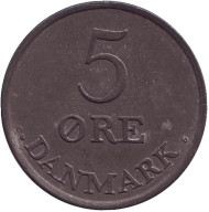 Монета 5 эре. 1962 год, Дания. (Цинк). Монета 5 эре. 1962 год, Дания. (Цинк).