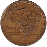 Карта Бразилии. Монета 1 крузейро. 1945 год, Бразилия.