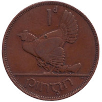 Птица. Ирландская арфа. Монета 1 пенни. 1935 год, Ирландия.