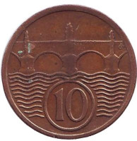Монета 10 геллеров. 1924 год, Чехословакия.