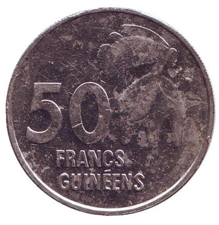 Монета 50 франков. 1994 год, Гвинея. Из обращения.