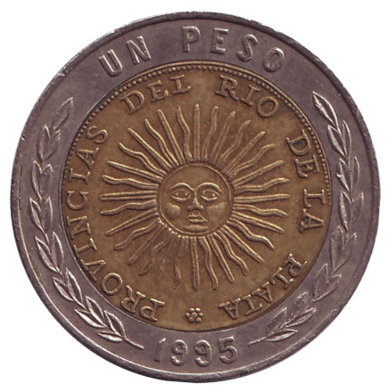 Монета 1 песо. 1995 год, Аргентина. ("C" - Париж, Франция)